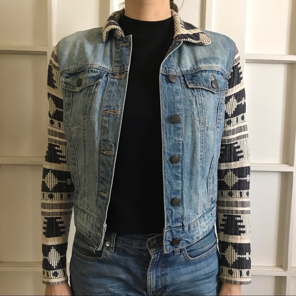 Urban Outfitters BDG Aztec Sleeve Denim Jacket